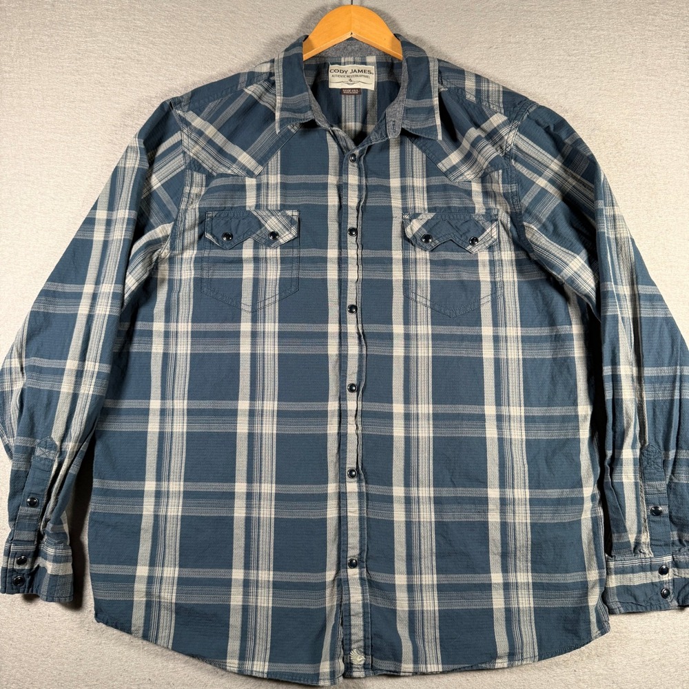 Cody James Mens Blue Plaid Western Snap Long Sleeve Cotton Shirt Size 2XL